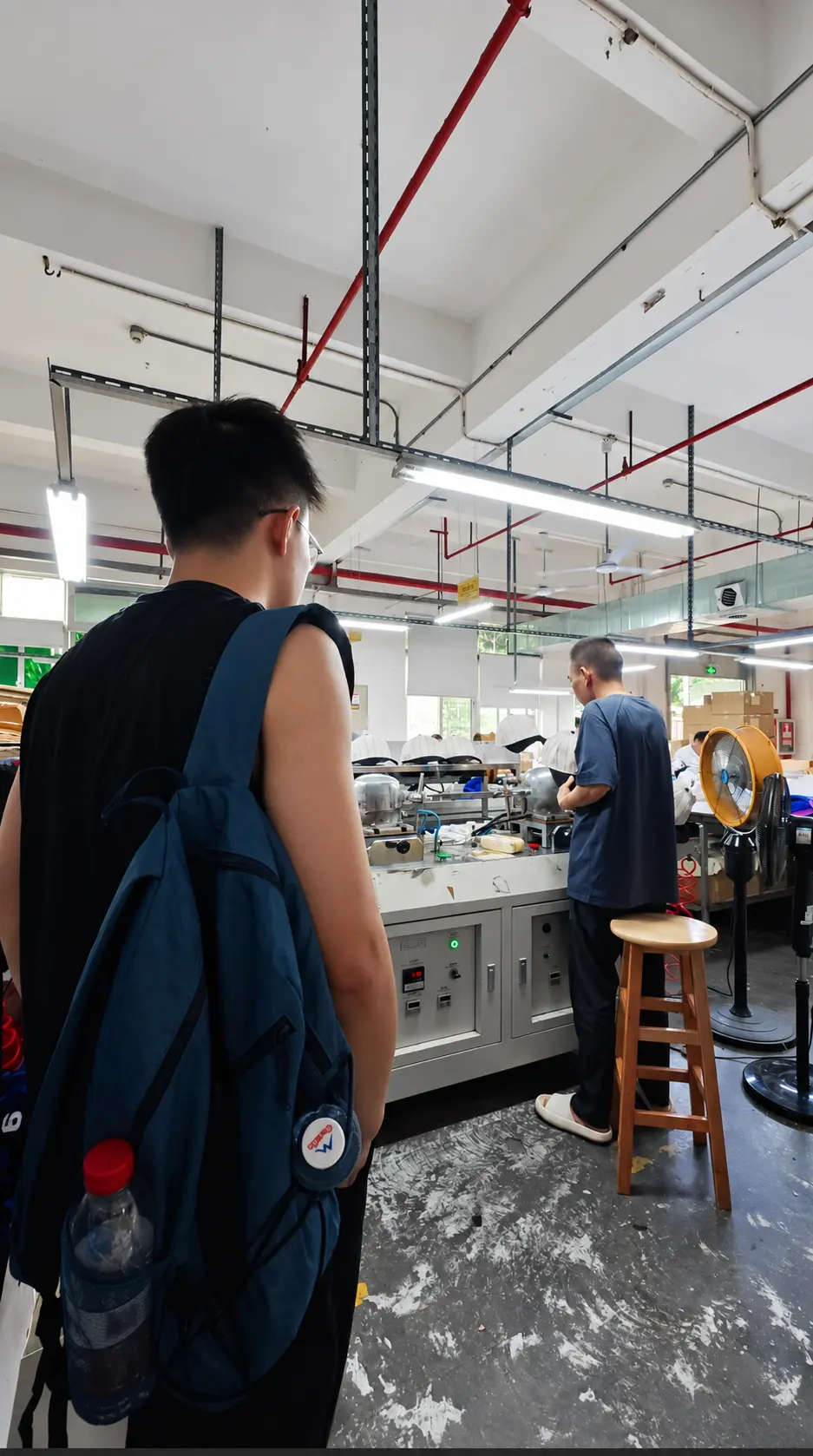 Derrick visiting a specialist accessories factory production floor