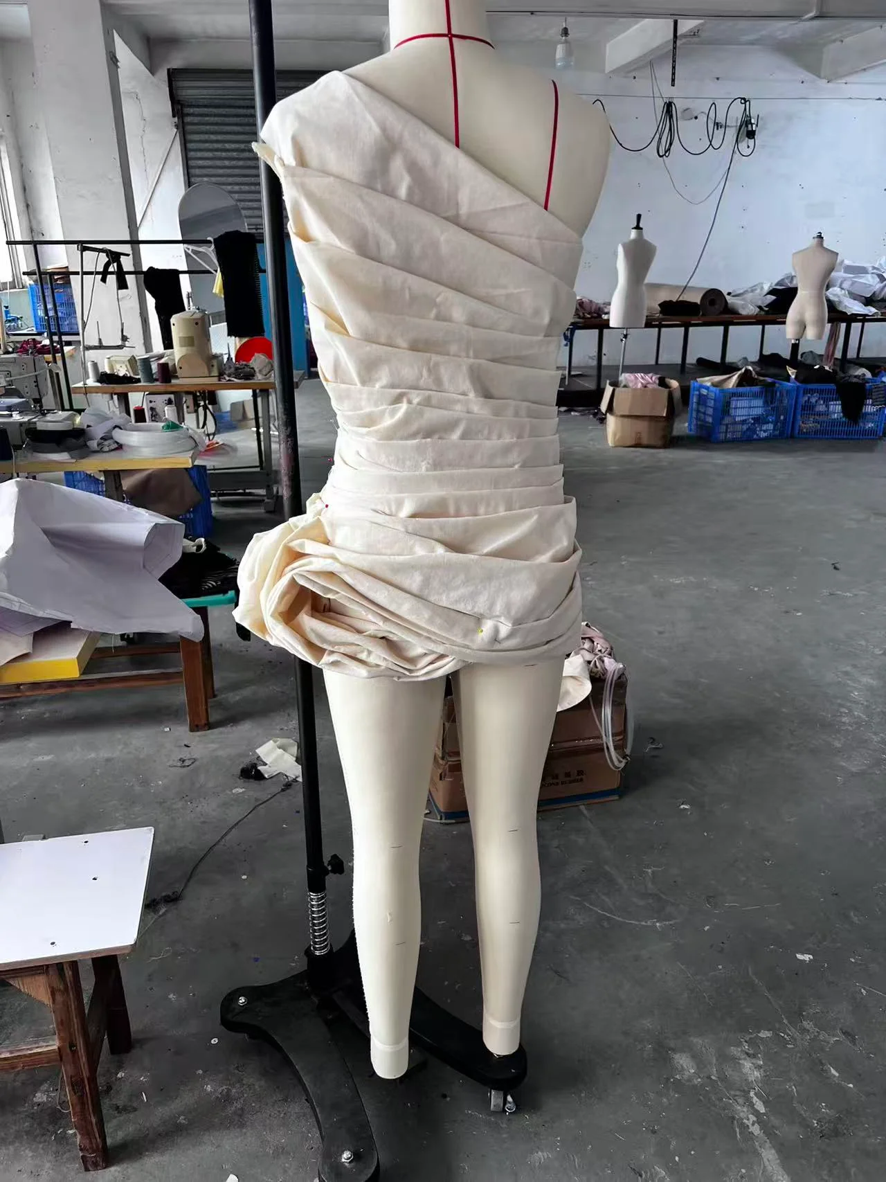 White muslin first toile viewed from the back